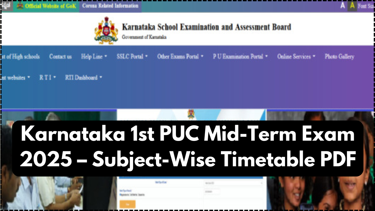 Karnataka 1st PUC Mid-Term Exam 2025 – Subject-Wise Timetable PDF